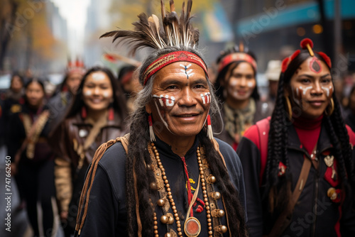 Indigenous rights activists leading a protest against environmental destruction and land exploitation, advocating for the protection of sacred lands and cultural heritage. © Solid