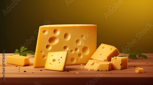 Delicious cheese on the background, yellow cheese on the table
