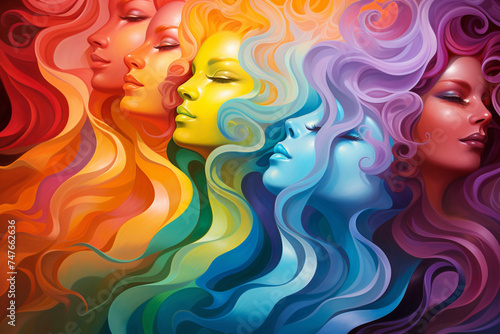 A spectrum of colors merging and swirling together, representing the fluidity and diversity of gender identity, with each hue symbolizing a different aspect.