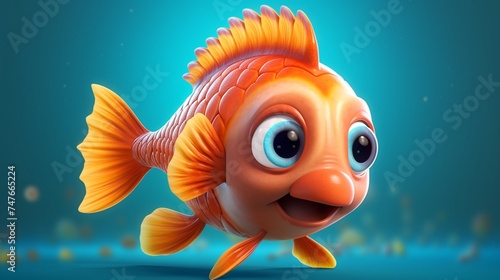 A cute cartoon gong magur fish character Ai Generative