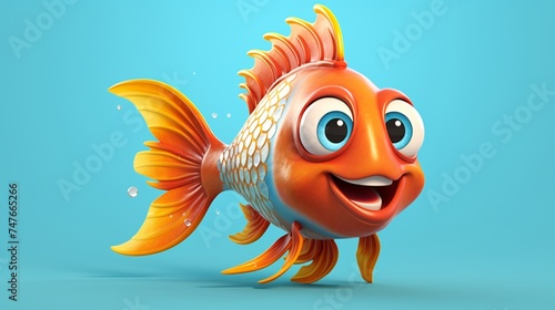 A cute cartoon gong tegra fish character Ai Generative
