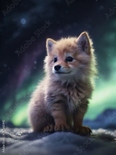 cute puppy aurora background © YudhiaAsta