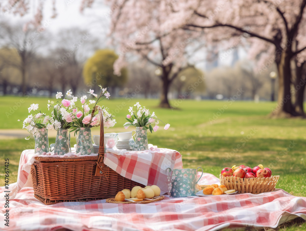 Gathering of friends under blossoming trees, colorful eggs scattered on picnic blanket, joyful Easter celebration. Gathering of friends under blossoming trees, colorful eggs scattered on picnic blanket, joyful Easter celebration.