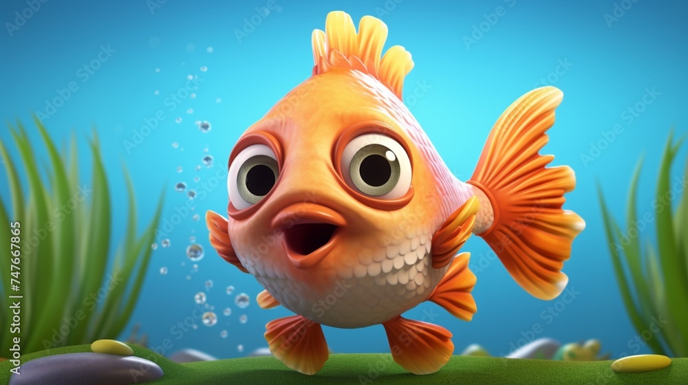A cute cartoon jaya fish character Ai Generative