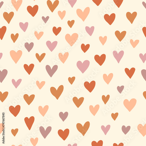 Seamless pattern design with colorful hearts in boho style. Simple abstract texture. Vector romantic background. Great for fabric  textiles  and apparel.