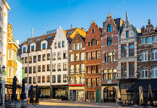 Grote markt of Antwerp, Belgium. View of typical belgian buildings, hotel and restaurants.