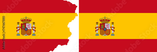 Spain flags vector. Standard flag and with torn edges