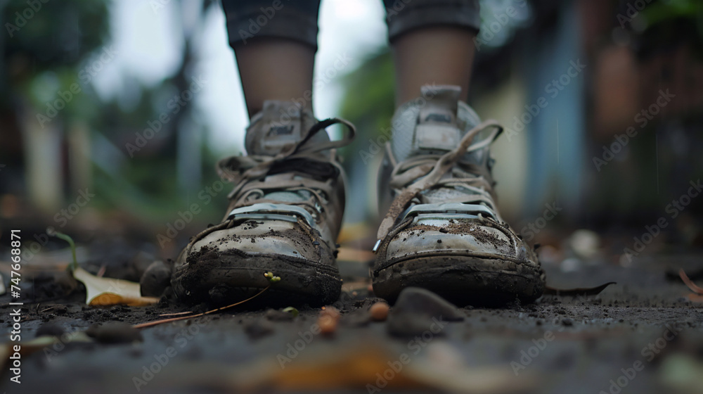 hiking boots in the woods hiking boots in the woods