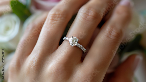 a woman's hand is wearing a wedding ring