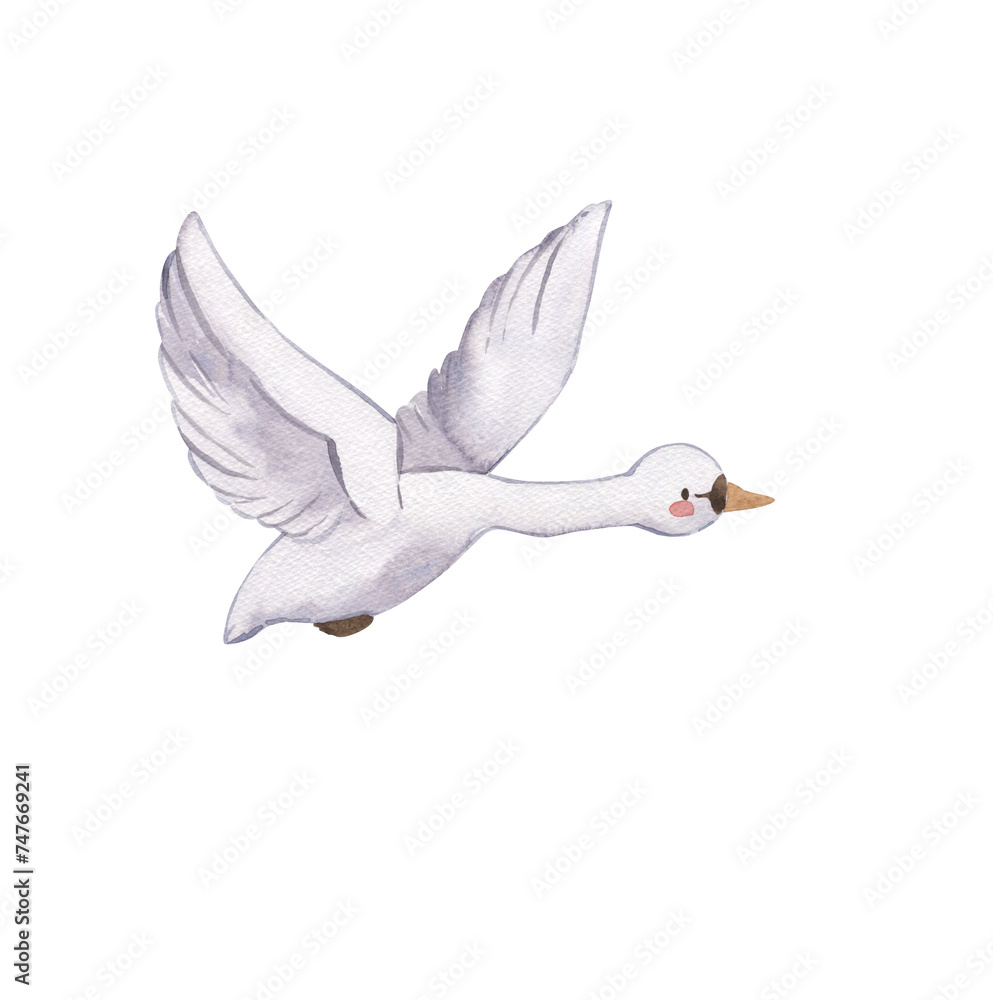 Obraz premium Watercolor swan illustration for kids