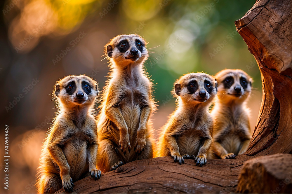 Curious Meerkats: Captivating Moments from the Wild - obrazy, fototapety, plakaty 
