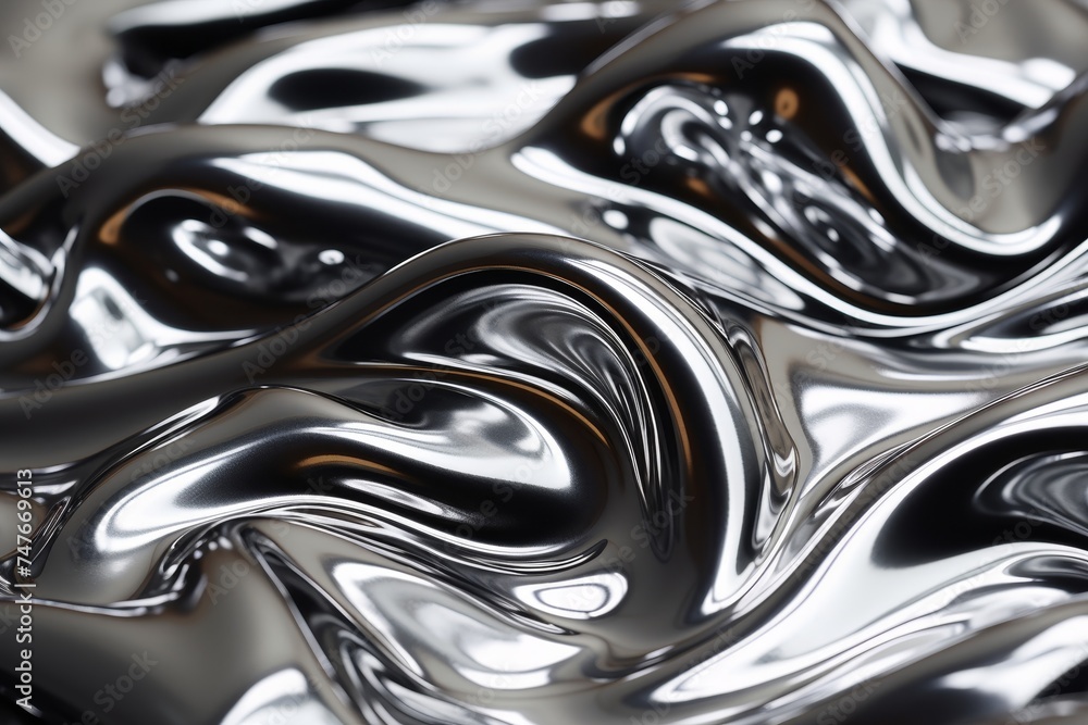 Chrome or mercury contrast black and white fluid wave texture with volumetric effect Chrome or mercury contrast black and white fluid wave texture with volumetric effect