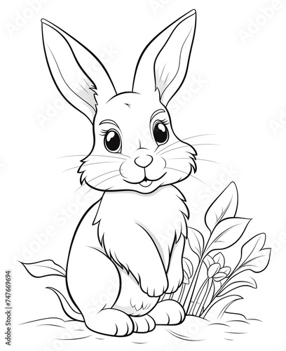 Friendly Rabbit in Nature Line Art, Suitable for Kids' Coloring Activities and Learning Resources