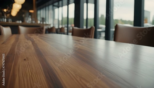 Lofty chill restaurant with wooden table and Depth of field , blurred background   © Gia