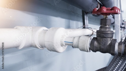 Photos Installation of polypropylene pipe with stop gate valve for  water pressure