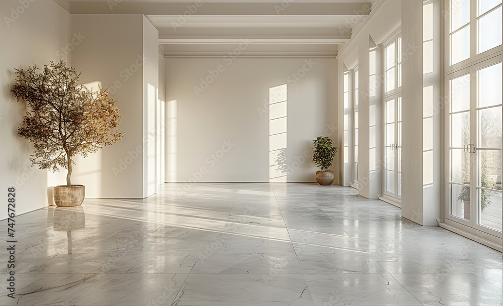 an empty room with windows and light, in the style of minimalist purity, white. Generative AI. an empty room with windows and light, in the style of minimalist purity, white. Generative AI.