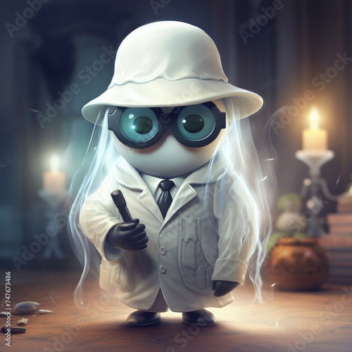 cute scientist ghost character