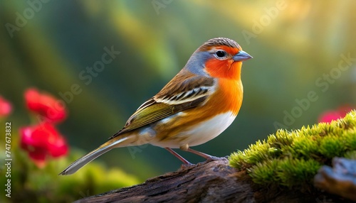Ortolan Bunting Portrait in Professional Studio Setting with green and red bokehsed blurred © MAWLOUD