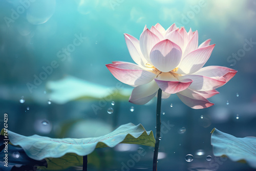 Tranquil Lotus: A Serene Blooming Beauty on Green Leaf - Zen Garden