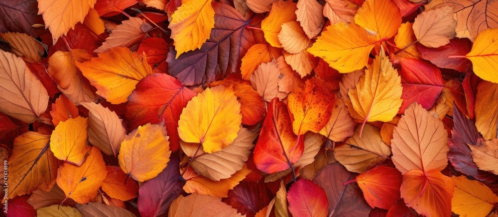 A collection of vibrant autumn leaves scattered on the ground, creating a beautiful carpet of fall foliage.