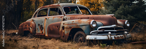 A Portrait of Neglect: Abandoned Vintage Car in a Derelict Rural Setting