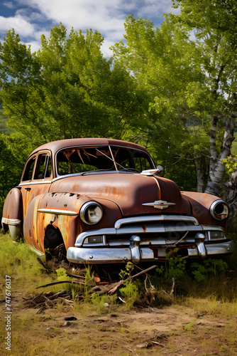 A Portrait of Neglect: Abandoned Vintage Car in a Derelict Rural Setting