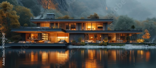 modern house at the lake