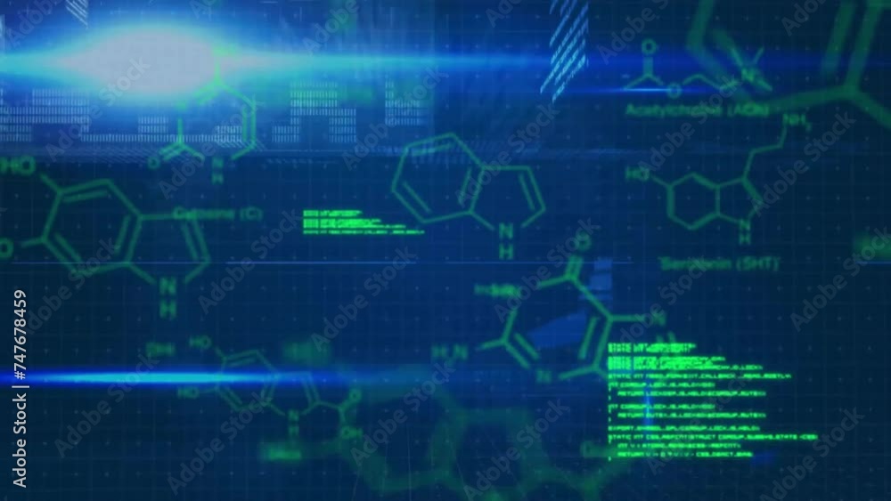 Animation of scientific, data processing over dark background Animation of scientific, data processing over dark background