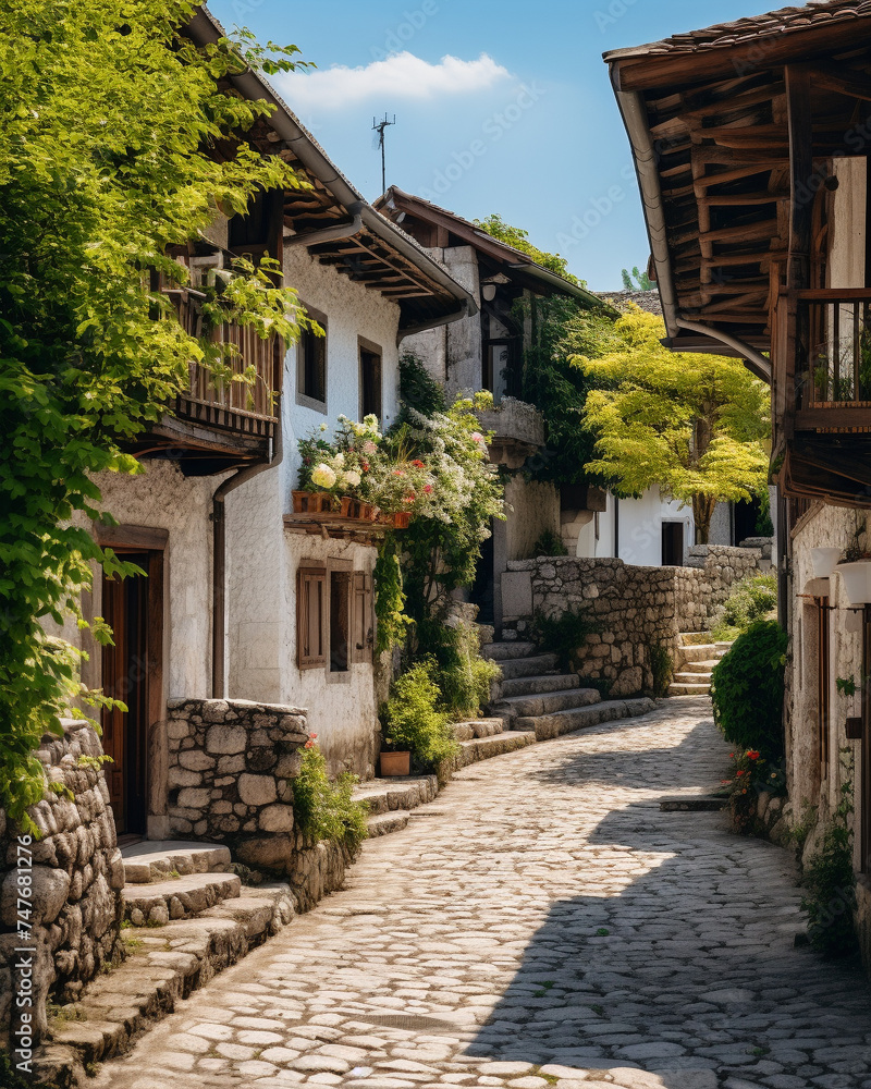 A charming village with cobblestone streets