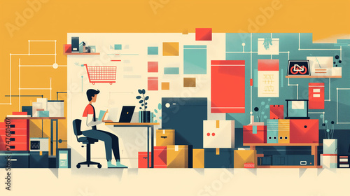 Flat design modern vector illustration infographic concept of purchasing product via internet, mobile shopping communication and delivery service. Isolated on colored stylish background.