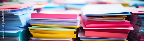 Various office documents in different colors photo