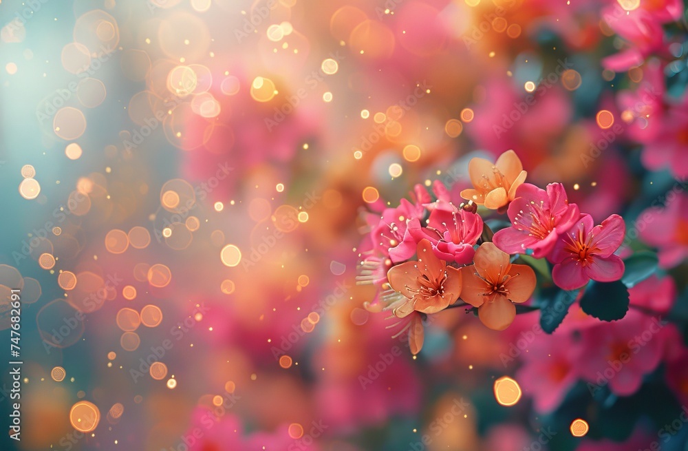 A beautiful pink and green floral background with bokeh and open copy space. A beautiful pink and green floral background with bokeh and open copy space.
