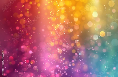 An abstract background with bright rainbow colors and sparkling bokeh circles. 