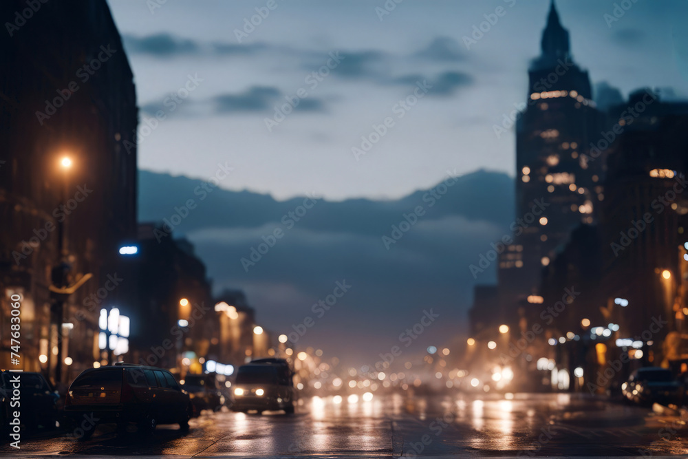 Gloomy Dusk in Wet City Street, created with Generative AI technology