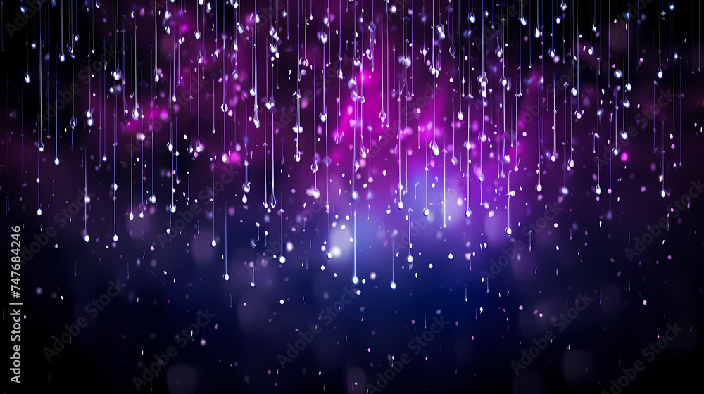 Shiny glitter rain falls on background, sparkling particles celebration background