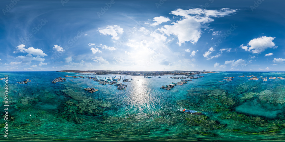 Naklejka premium 360 photo, Fishing farm village in Phu Quy Islands, Binh Thuan province, Viet Nam