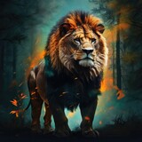 double exposure lion and forest
