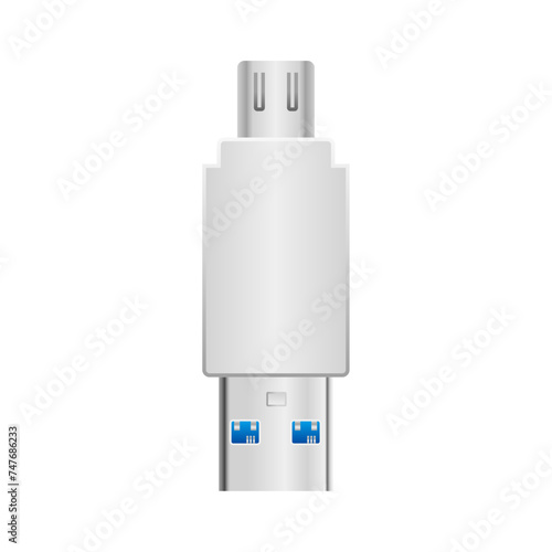 シンプルなイラスト_白い変換アダプタ_Micro USB Type-B 2.0からUSB Type-A 3.0