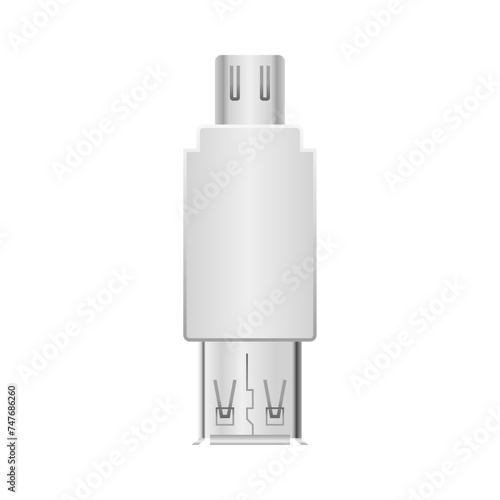 シンプルなイラスト_白い変換アダプタ_Micro USB Type-B 2.0からUSB Type-A メス