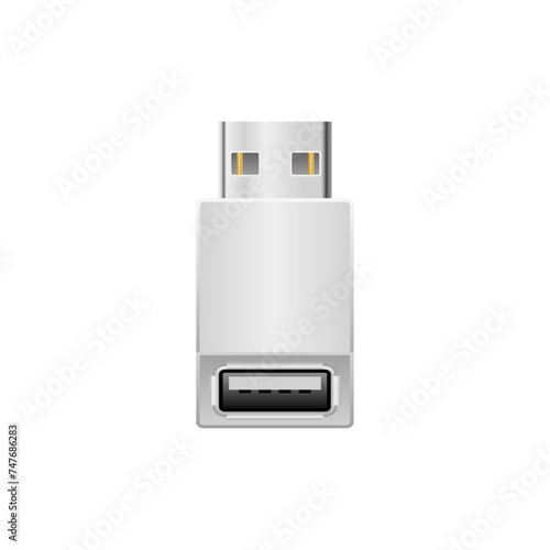 シンプルなイラスト_白い変換アダプタ_USB Type-A 2.0 オス and メス