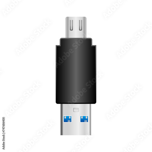 シンプルなイラスト_黒い変換アダプタ_Micro USB Type-B 2.0からUSB Type-A 3.0