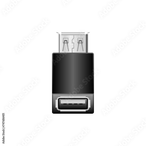 シンプルなイラスト_黒い変換アダプタ_USB Type-A 2.0 メス and メス