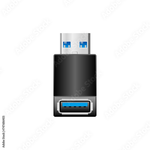 シンプルなイラスト_黒い変換アダプタ_USB Type-A 3.0(3.1) オス and メス