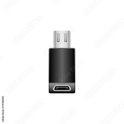 シンプルなイラスト_黒い変換アダプタ_Micro USB Type-B 2.0 オス and メス