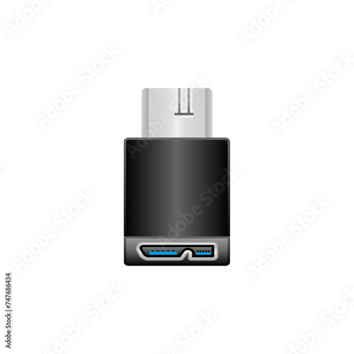 シンプルなイラスト_黒い変換アダプタ_Micro USB Type-B 3.0 オス and メス