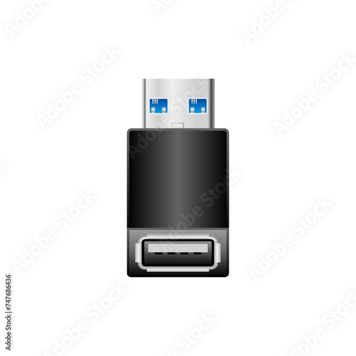 シンプルなイラスト_黒い変換アダプタ_USB Type-A 3.0からUSB Type-A 2.0