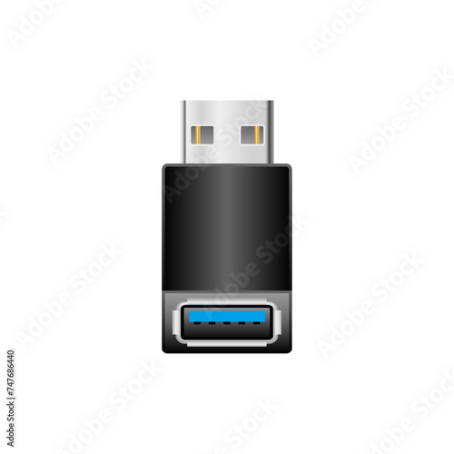 シンプルなイラスト_黒い変換アダプタ_USB Type-A 2.0からUSB Type-A 3.0