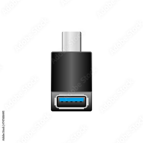 シンプルなイラスト_黒い変換アダプタ_USB Type-CからUSB Type-A 3.0