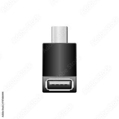 シンプルなイラスト_黒い変換アダプタ_USB Type-CからUSB Type-A 2.0