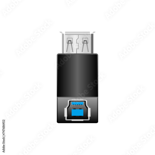 シンプルなイラスト_黒い変換アダプタ_USB Type-A メスからUSB Type-B 3.0